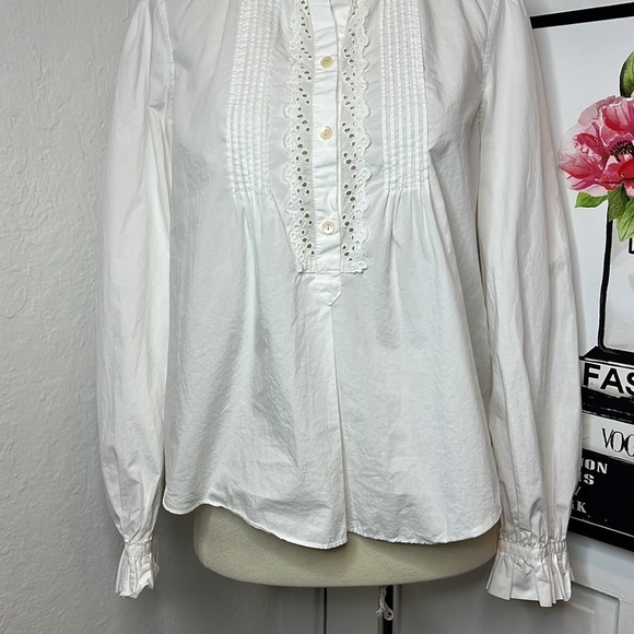 La Vie Rebecca Taylor White Ruffled Collar Tunic Blouse S - Picture 4 of 7